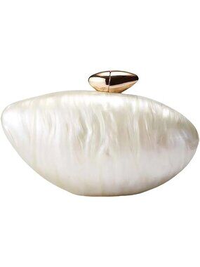 Women's Beige Print Acrylic Shell Clutch Purse Removable Chain Shoulder Bag